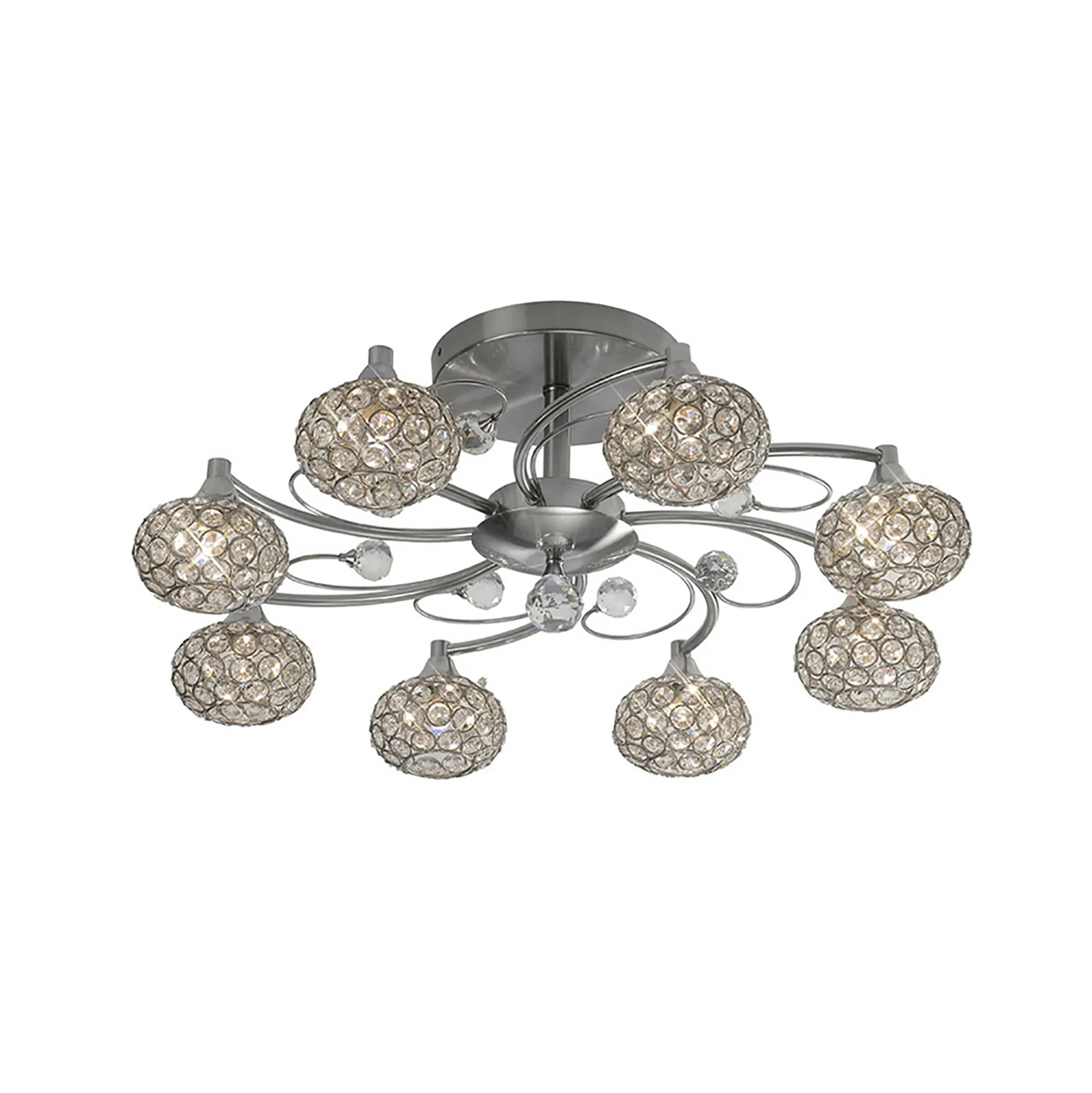 Cara Crystal Ceiling 8 Light Satin Nickel IL30938  Diyas Cara Satin Nickel